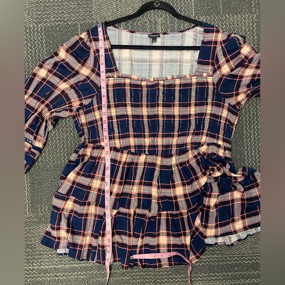 NWOT Torrid Babydoll Rayon Slub With Lace Inset Smocked Tiered Top Size 3 - Picture 12 of 13